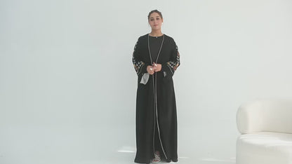 Handmade Beaded Open Abaya for Women | Long Sleeve Cardigan