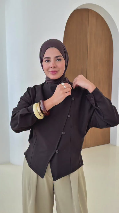 Women's Linen Wrap Jacket – Asymmetric Button Design