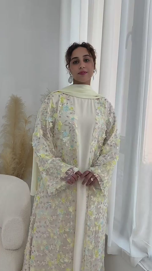 Luxury 3-Piece Floral Embroidery Abaya Set with Matching Hijab