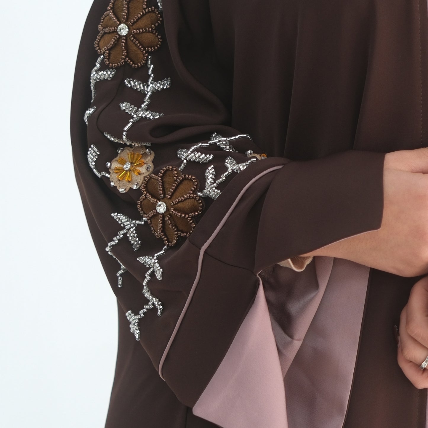 Handmade Beaded Open Abaya for Women | Long Sleeve Cardigan