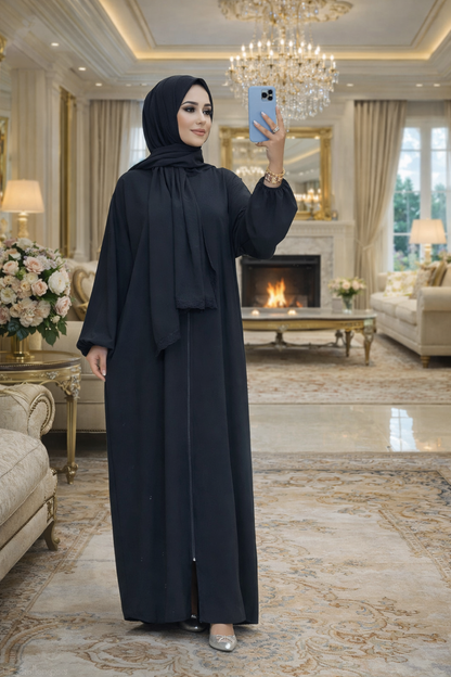 Modest Long Prayer Dress with Headscarf – Solid Color Zipper Abaya