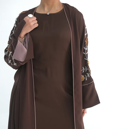 Handmade Beaded Open Abaya for Women | Long Sleeve Cardigan