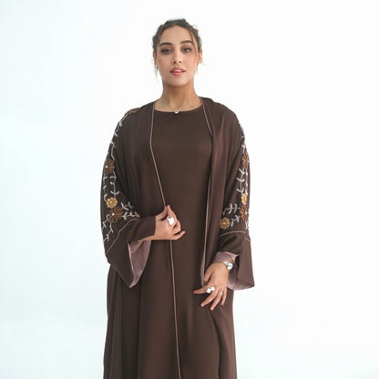 Handmade Beaded Open Abaya for Women | Long Sleeve Cardigan