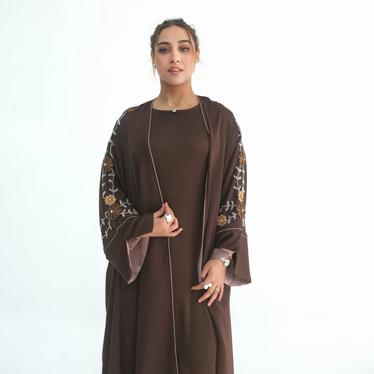 Handmade Beaded Open Abaya for Women | Long Sleeve Cardigan