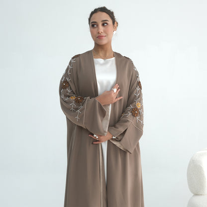 Handmade Beaded Open Abaya for Women | Long Sleeve Cardigan