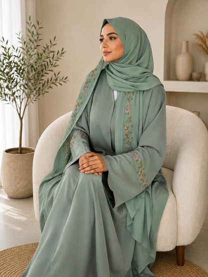 Elegant Embroidered Abaya Set with Matching Hijab