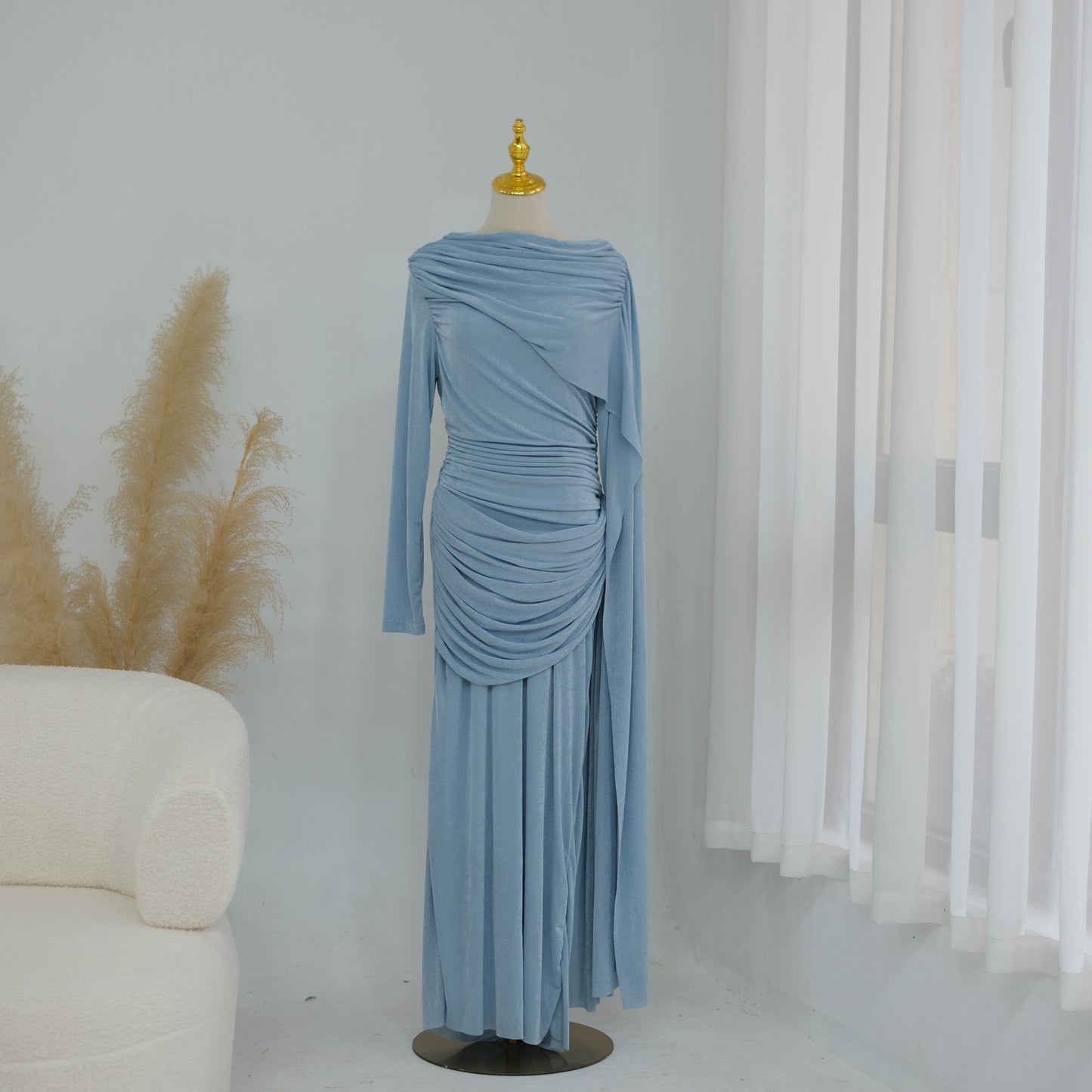 Abaya luxury Elegant Draped Maxi Dress