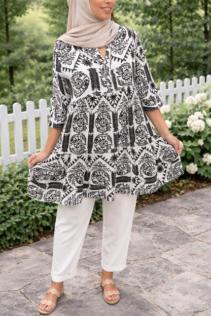 Modest Printed Tunic Dress for Women | Loose Fit Summer Top | Boho Floral Tunic |