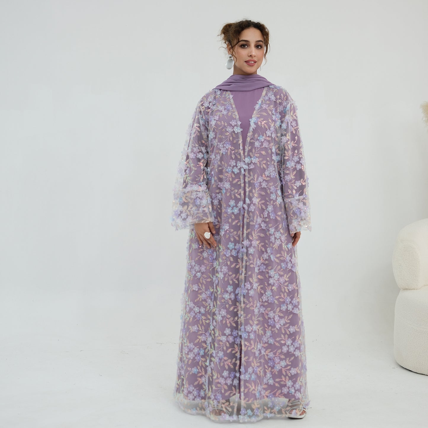 Luxury 3-Piece Floral Embroidery Abaya Set with Matching Hijab