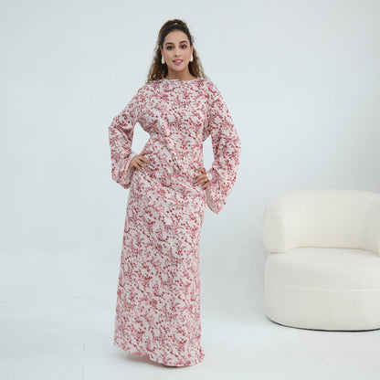 Elegant Floral Print Maxi Abaya – Modest Everyday Dress