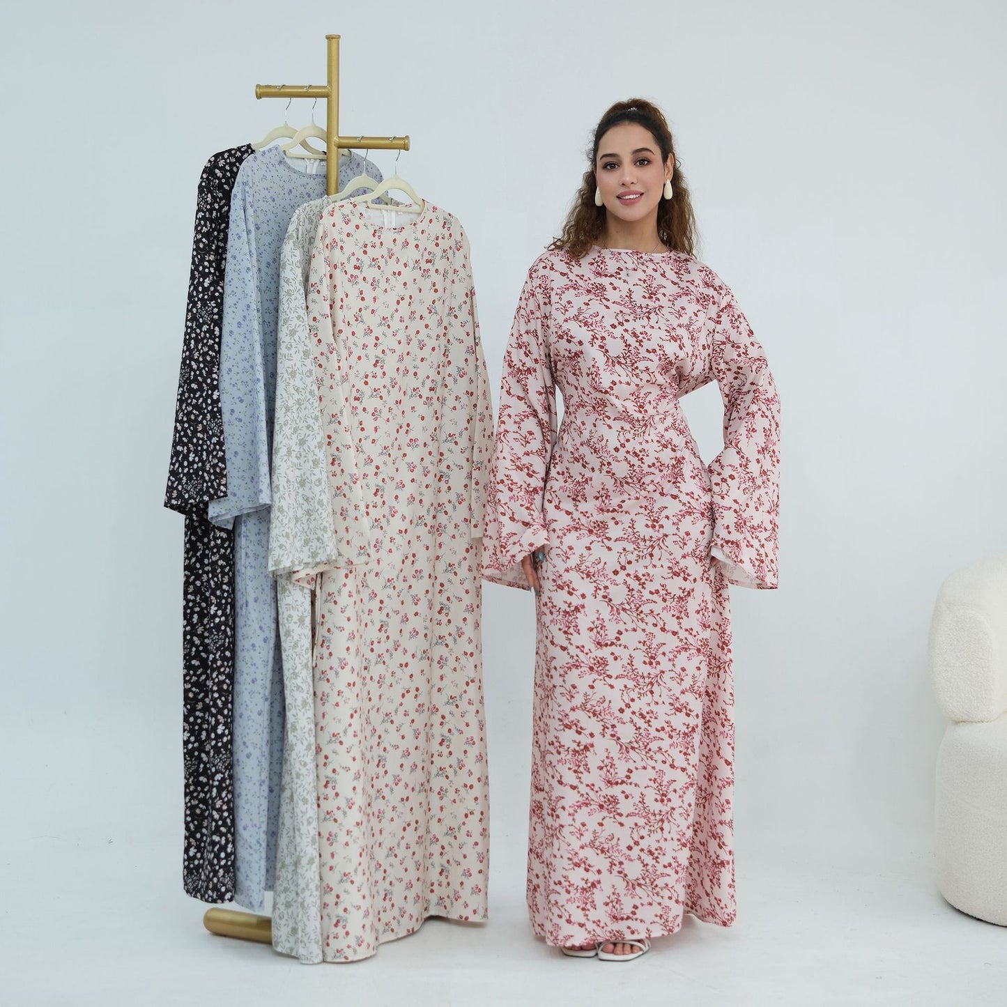 Elegant Floral Print Maxi Abaya – Modest Everyday Dress