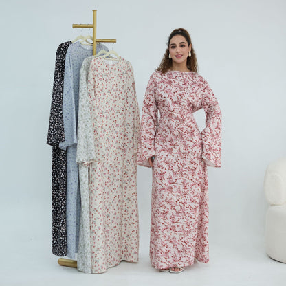 Elegant Floral Print Maxi Abaya – Modest Everyday Dress