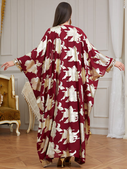 Luxury Burgundy Abaya Set, 2 Piece Kaftan, Gold Floral Open Abaya, Muslim Dress, Modest Dress, Eid Outfit, Party Dress