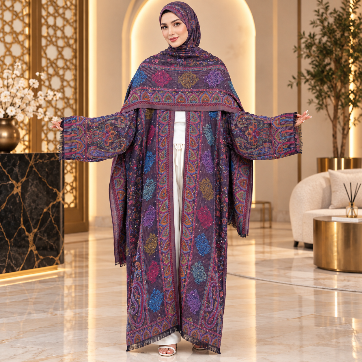 Elegant Paisley Printed Abaya Set with Matching Hijab – Modest Fashion for Every Occasion