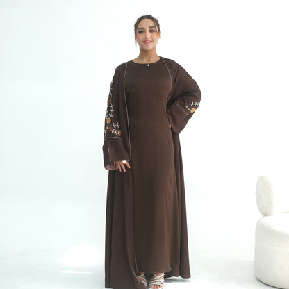 Handmade Beaded Open Abaya for Women | Long Sleeve Cardigan