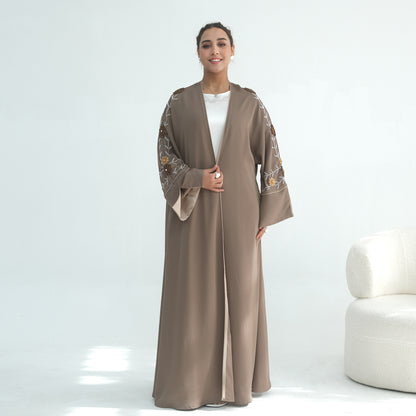 Handmade Beaded Open Abaya for Women | Long Sleeve Cardigan