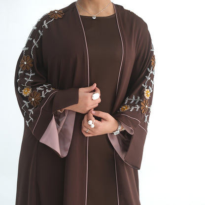 Handmade Beaded Open Abaya for Women | Long Sleeve Cardigan