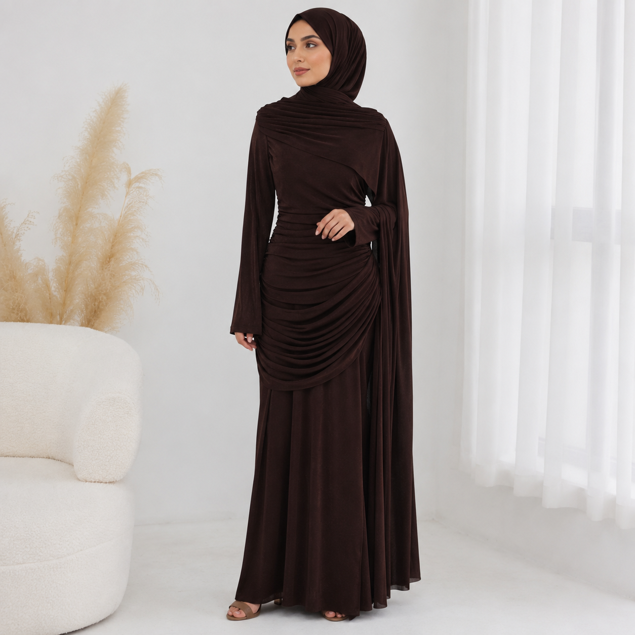 Abaya luxury Elegant Draped Maxi Dress