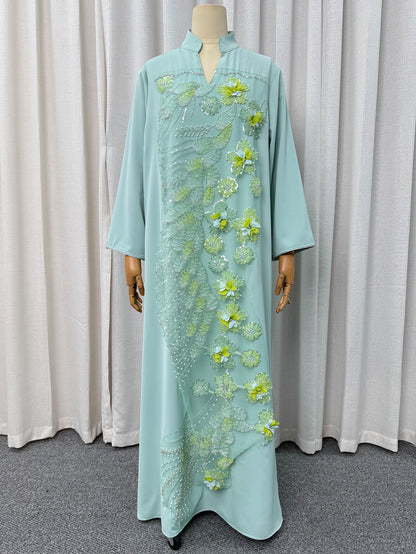 Abaya Mint Green Floral Embroidered Abaya