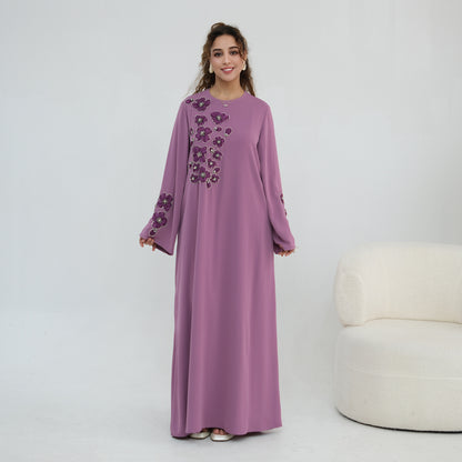 Handmade Beaded Flower Embroidered Abaya with Inner Dress