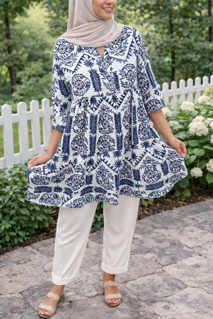 Modest Printed Tunic Dress for Women | Loose Fit Summer Top | Boho Floral Tunic |