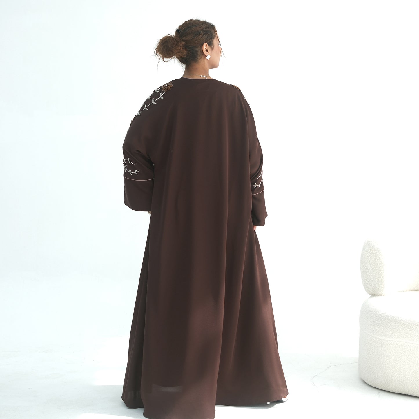 Handmade Beaded Open Abaya for Women | Long Sleeve Cardigan