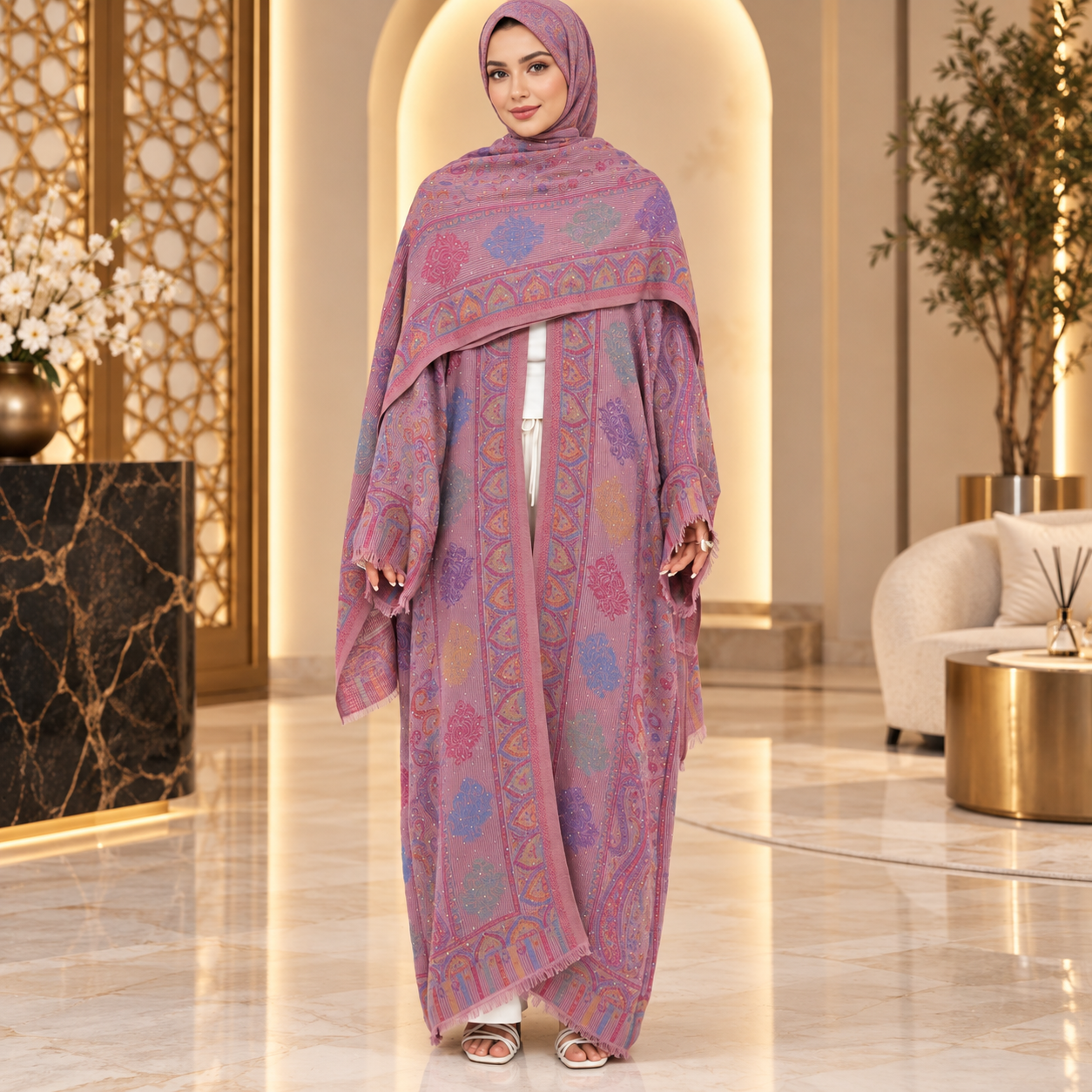 Elegant Paisley Printed Abaya Set with Matching Hijab – Modest Fashion for Every Occasion