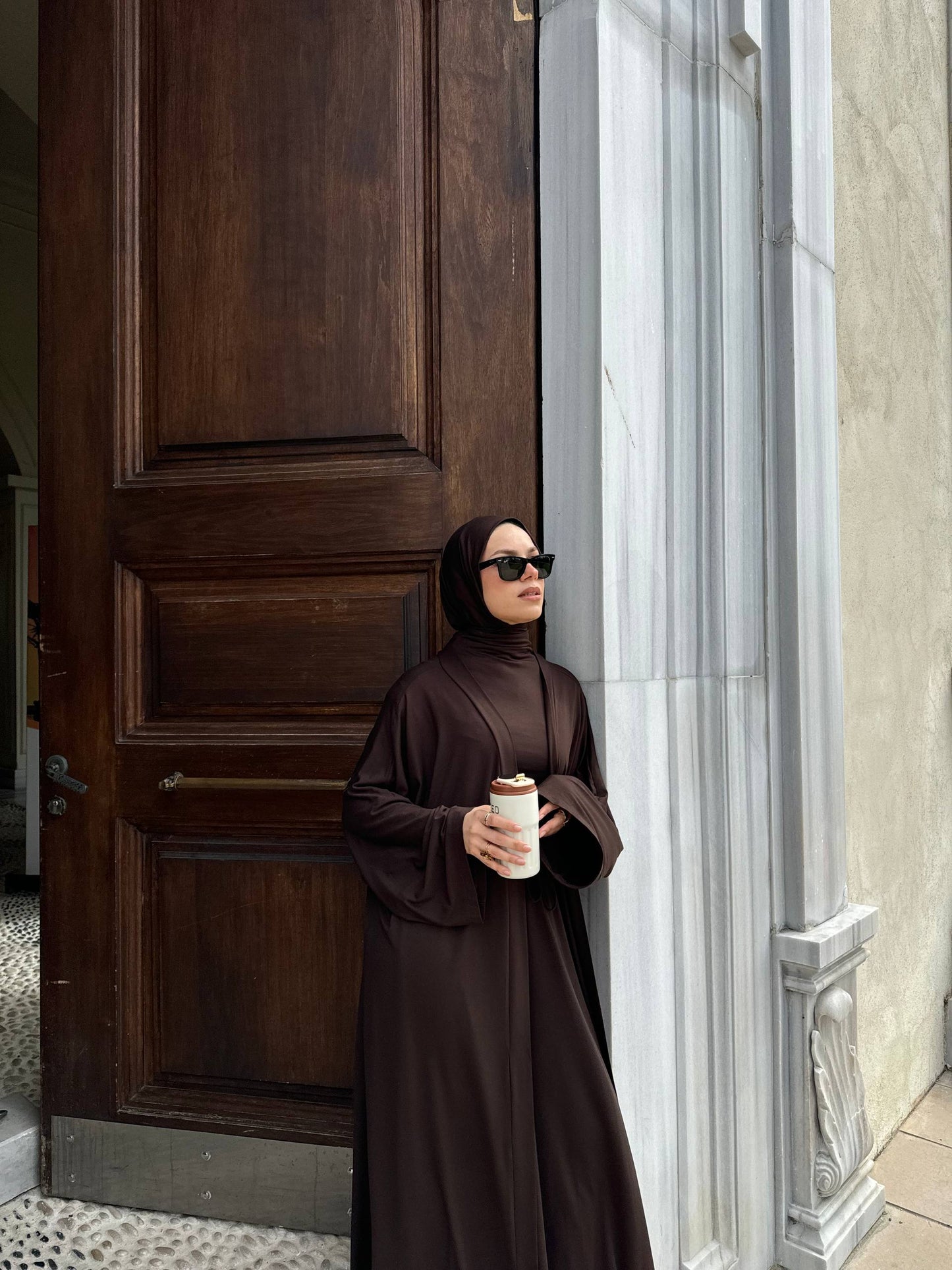 Luxury Modest Wear Set | White Abaya with Drawstring Waist