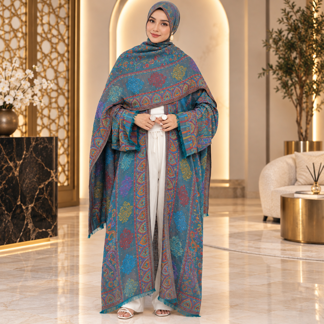Elegant Paisley Printed Abaya Set with Matching Hijab – Modest Fashion for Every Occasion