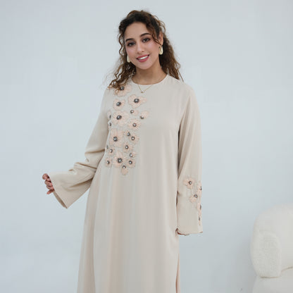 Handmade Beaded Flower Embroidered Abaya with Inner Dress