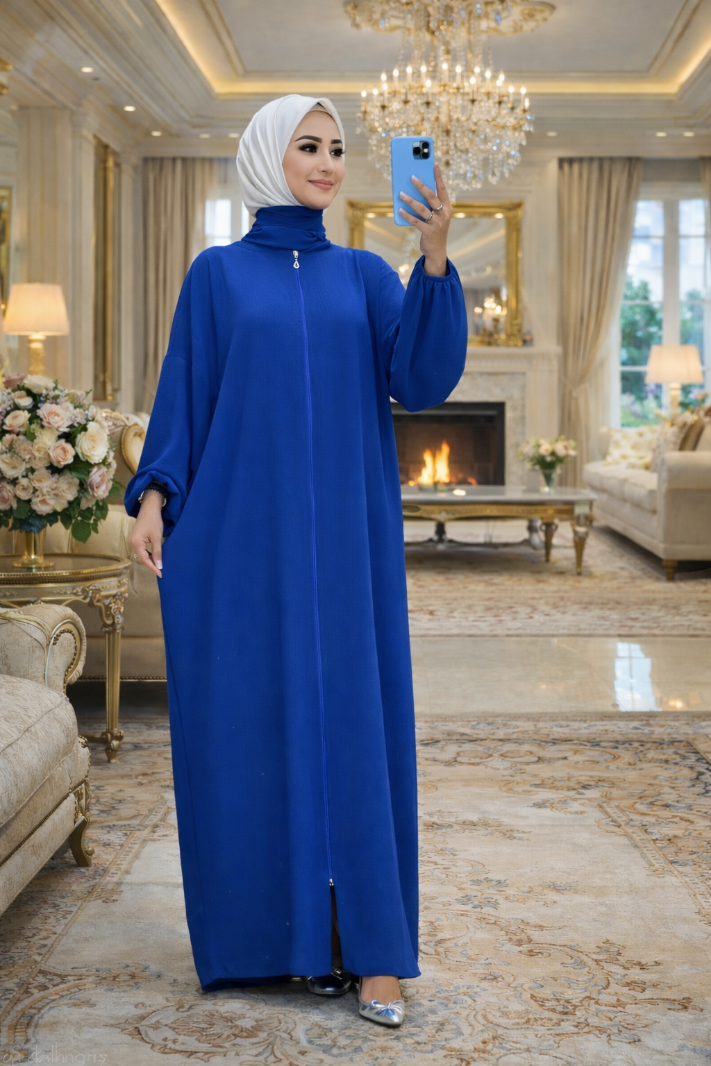 Modest Long Prayer Dress with Headscarf – Solid Color Zipper Abaya