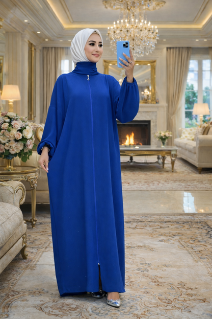 Modest Long Prayer Dress with Headscarf – Solid Color Zipper Abaya