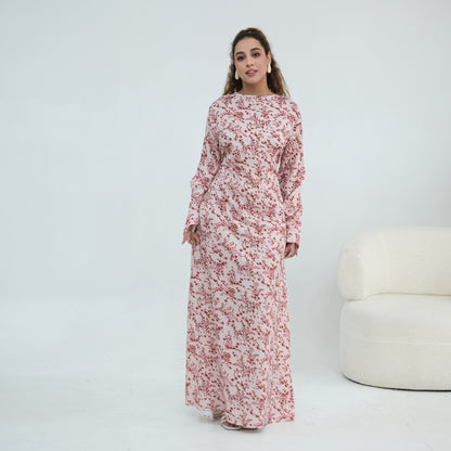 Elegant Floral Print Maxi Abaya – Modest Everyday Dress