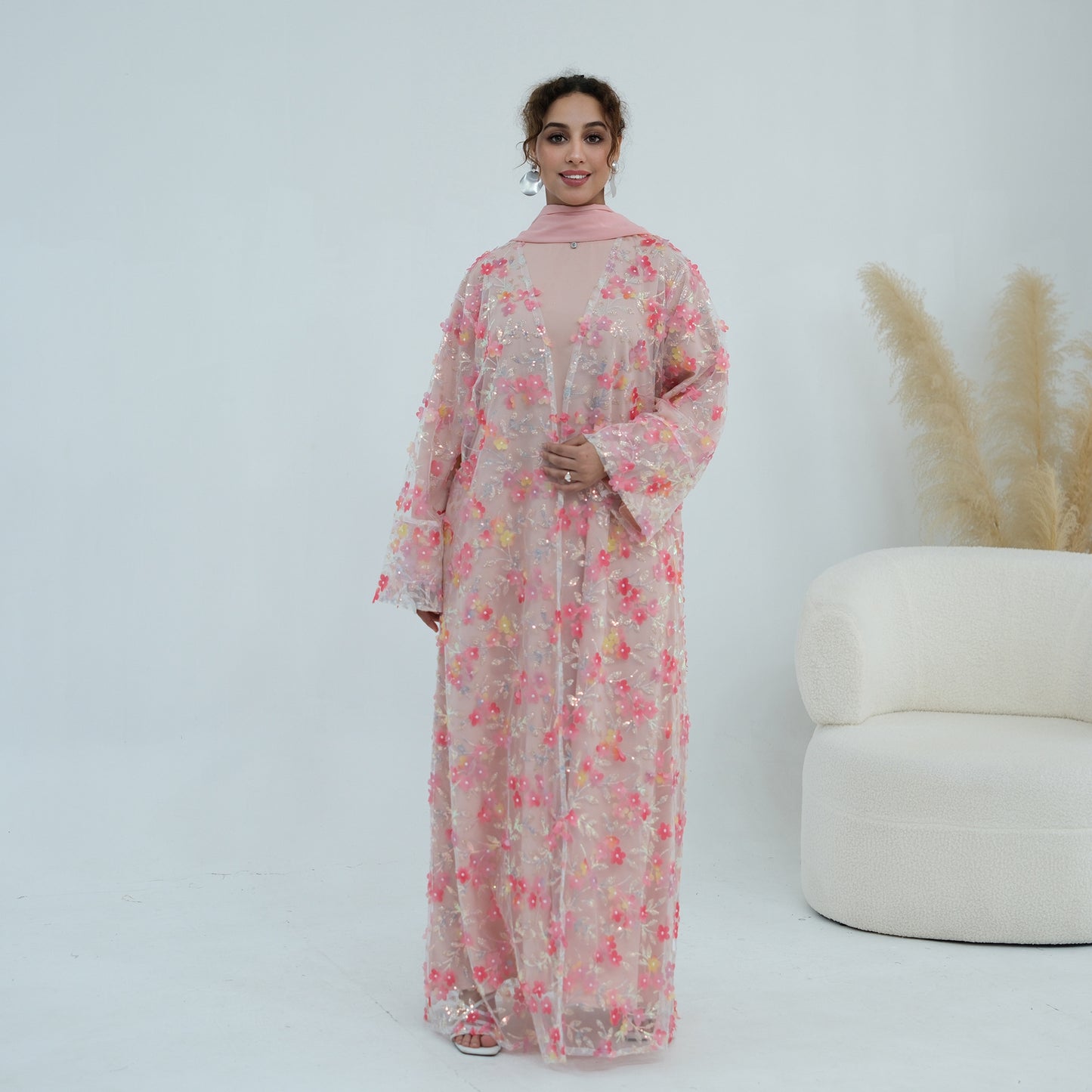 Luxury 3-Piece Floral Embroidery Abaya Set with Matching Hijab