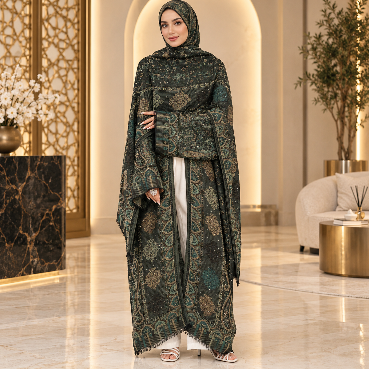 Elegant Paisley Printed Abaya Set with Matching Hijab – Modest Fashion for Every Occasion