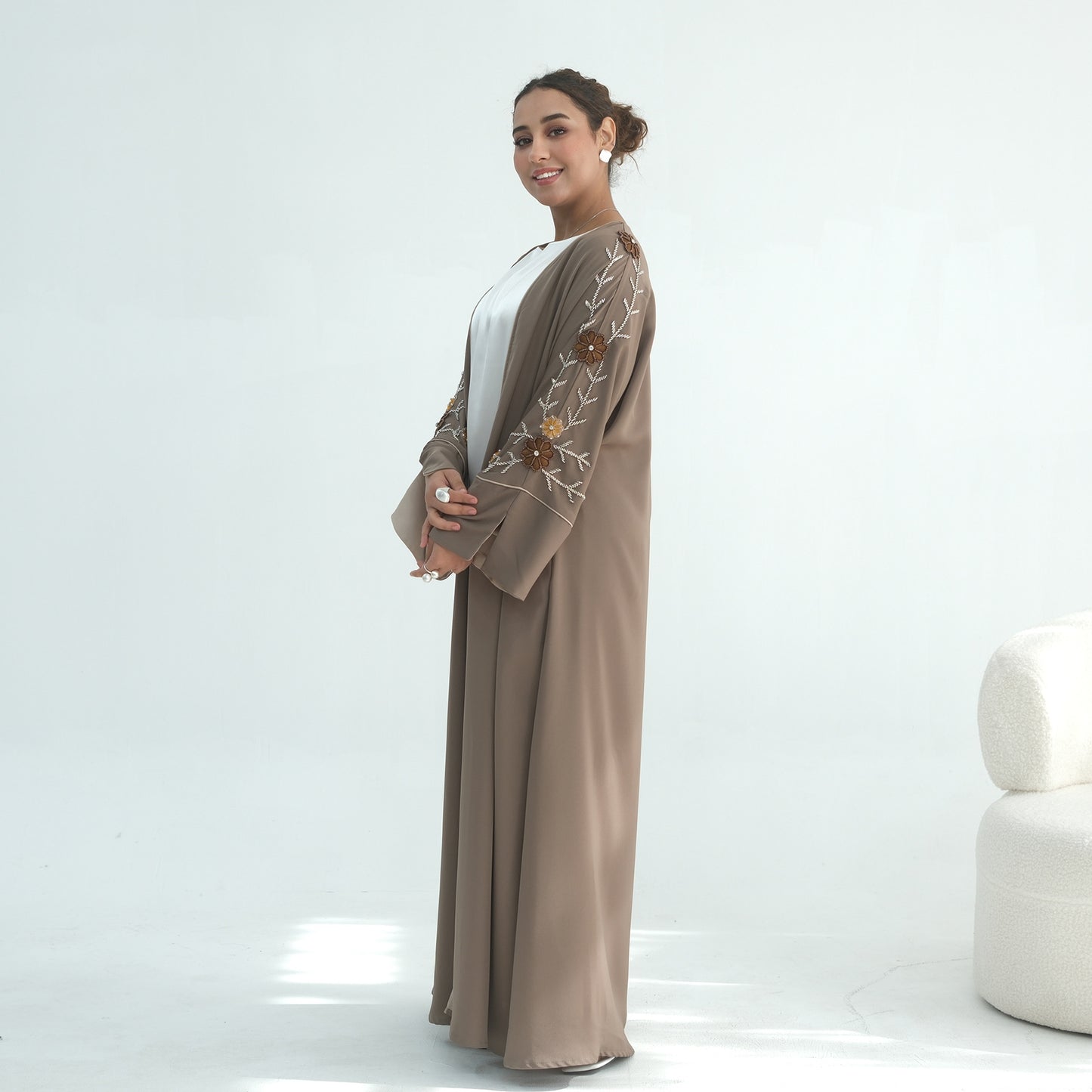 Handmade Beaded Open Abaya for Women | Long Sleeve Cardigan