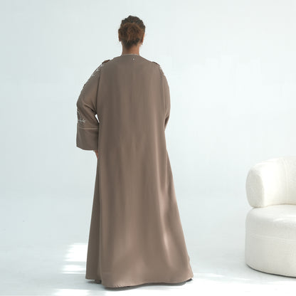 Handmade Beaded Open Abaya for Women | Long Sleeve Cardigan