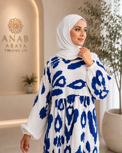 Elegant Blue & White Cotton Maxi Dress | Modest Summer Style