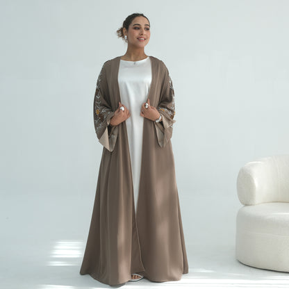Handmade Beaded Open Abaya for Women | Long Sleeve Cardigan