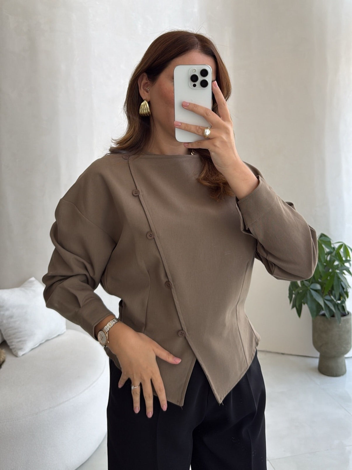 Women's Linen Wrap Jacket – Asymmetric Button Design