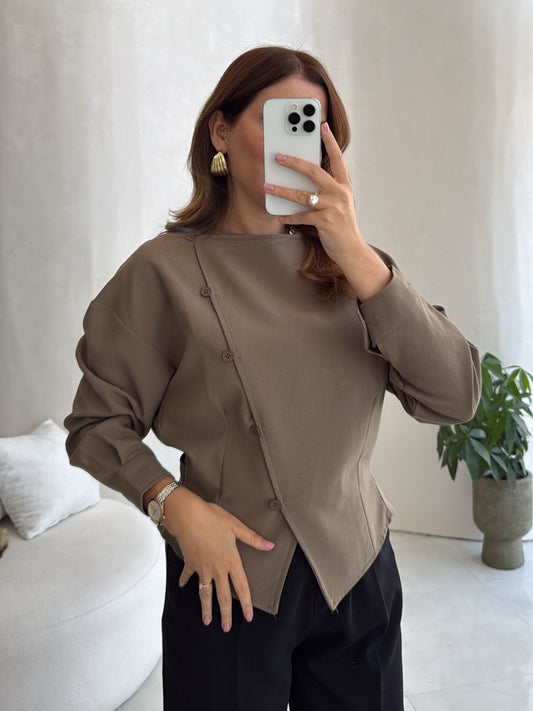 Women's Linen Wrap Jacket – Asymmetric Button Design