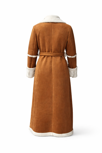 Elegant long winter coat designed for comfort and warmth.