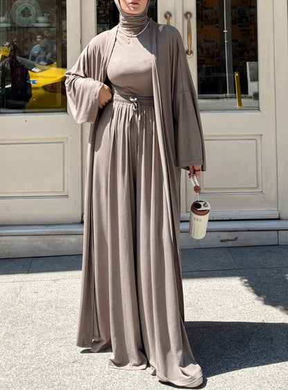 Luxury Modest Wear Set | White Abaya with Drawstring Waist