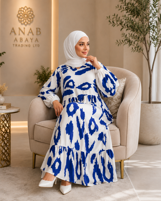 Elegant Blue & White Cotton Maxi Dress | Modest Summer Style