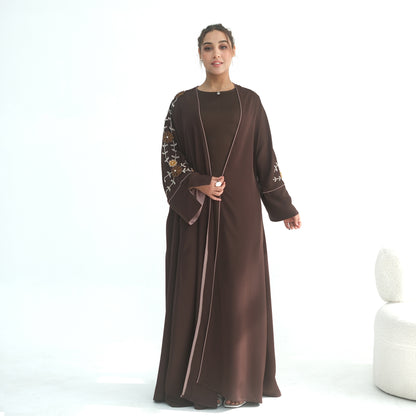 Handmade Beaded Open Abaya for Women | Long Sleeve Cardigan