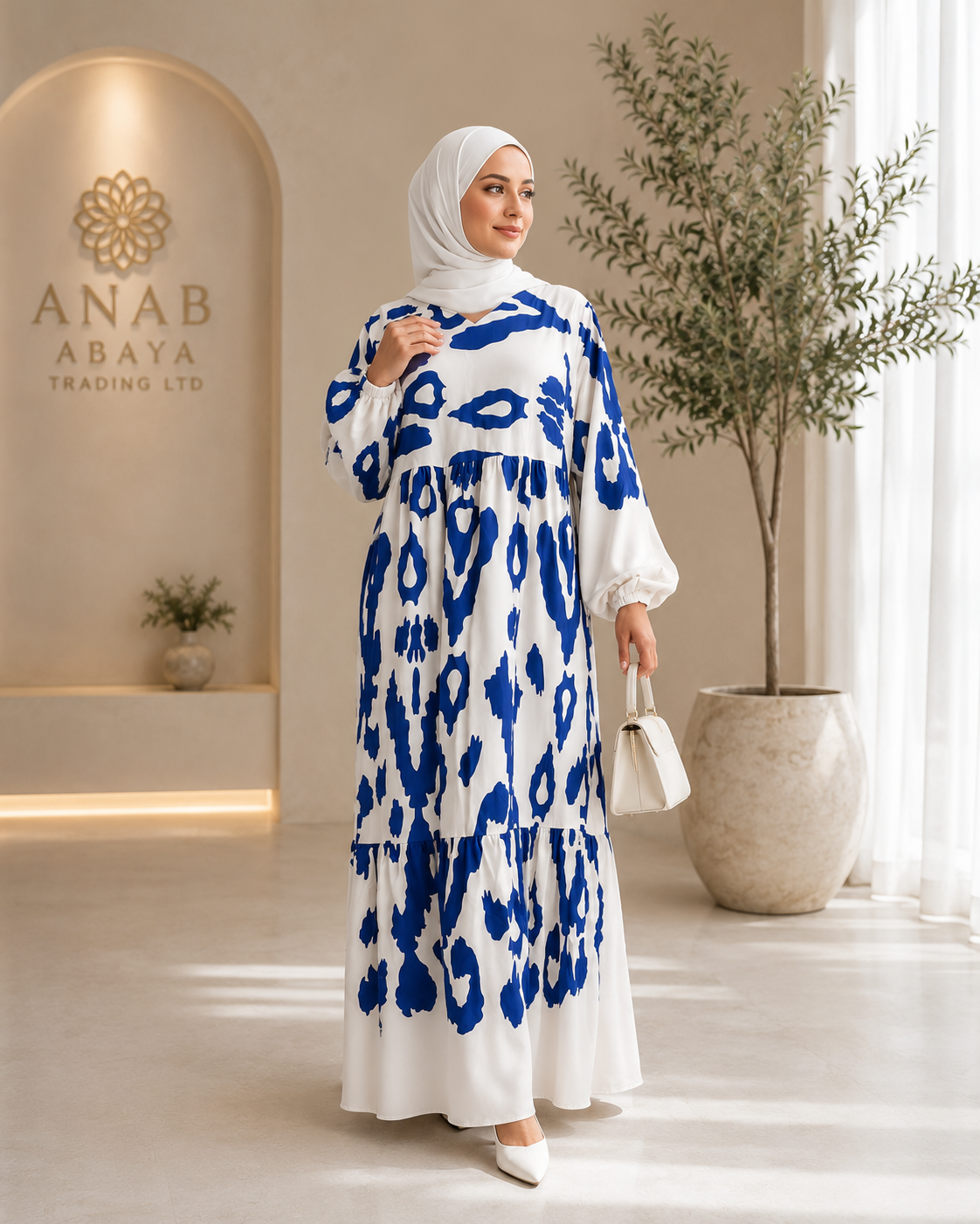 Elegant Blue & White Cotton Maxi Dress | Modest Summer Style