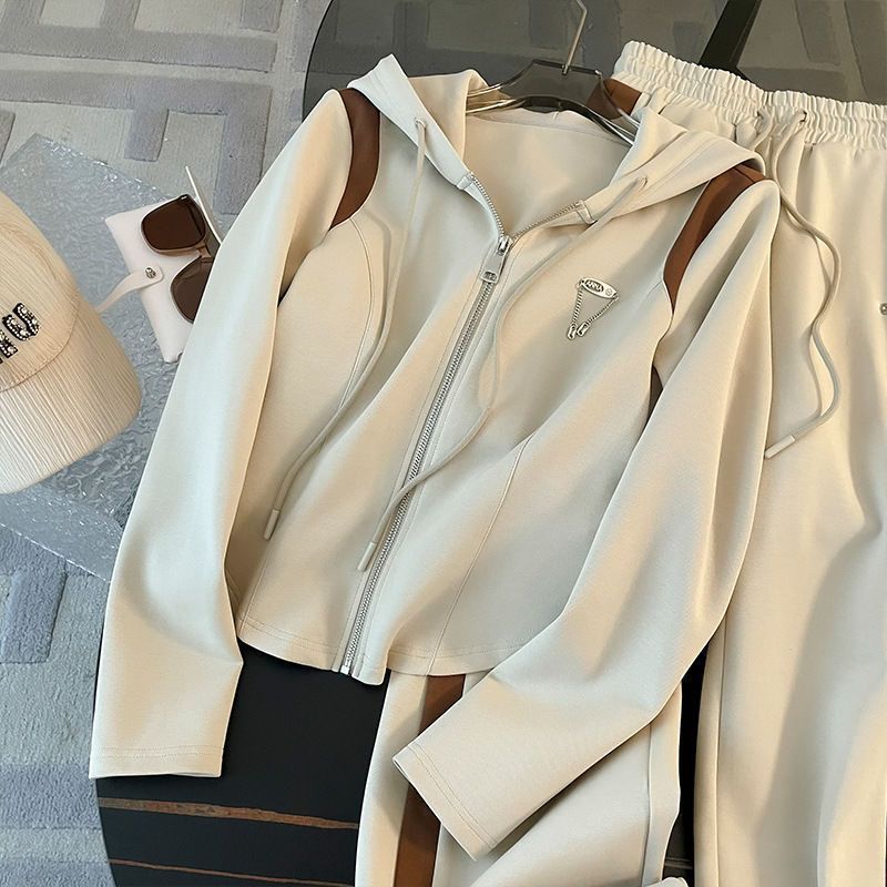 Cream & Brown Modest Tracksuit Set