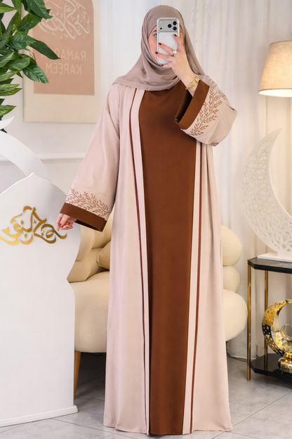 Abaya Luxury Elegant Two-Tone Embroidered Abaya with Matching Hijab