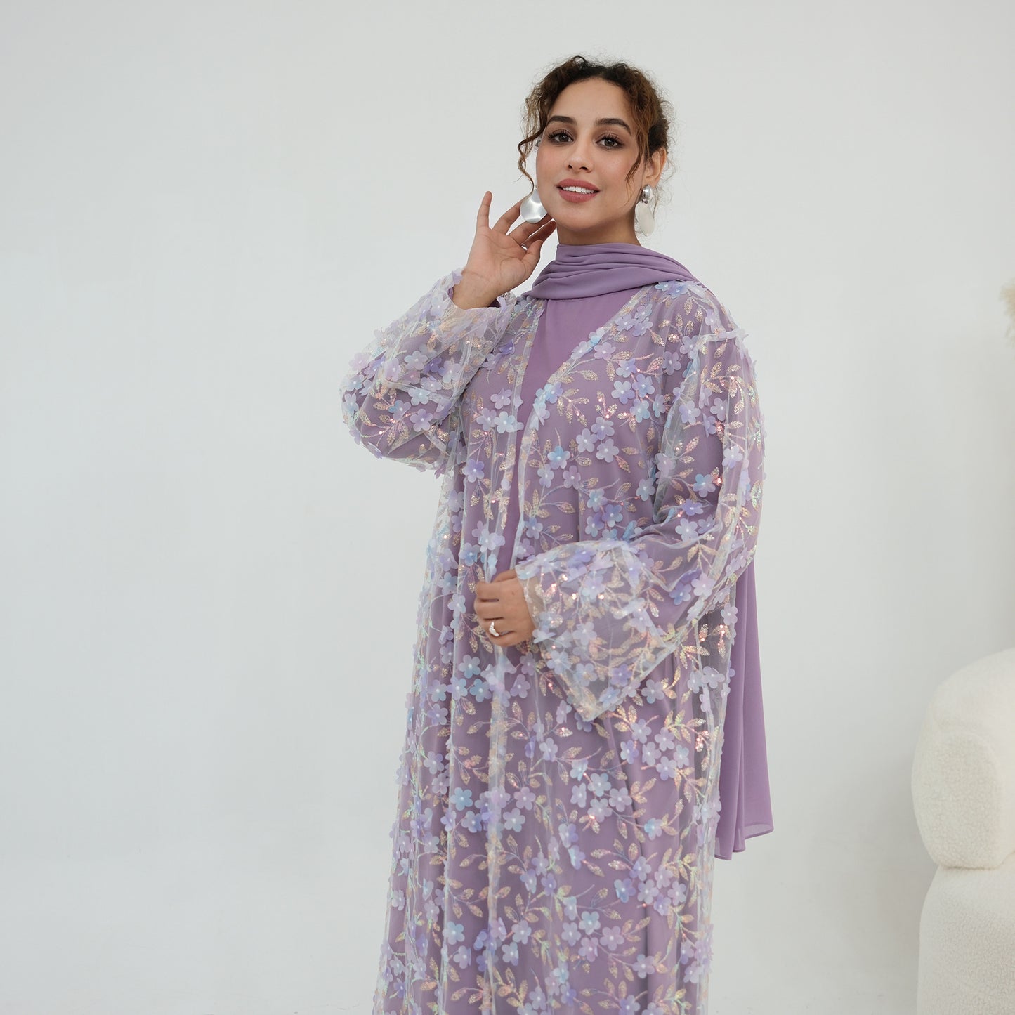 Luxury 3-Piece Floral Embroidery Abaya Set with Matching Hijab