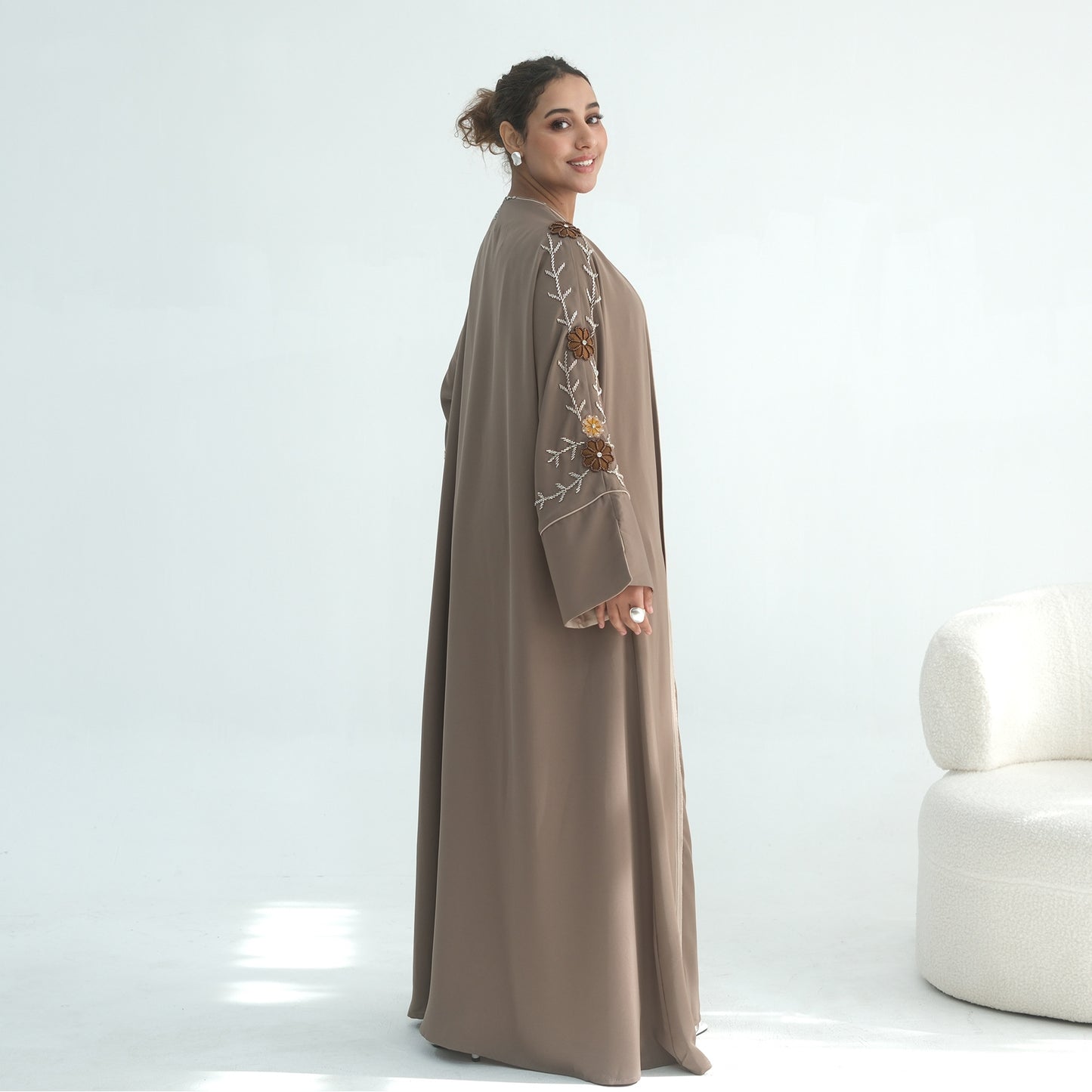 Handmade Beaded Open Abaya for Women | Long Sleeve Cardigan